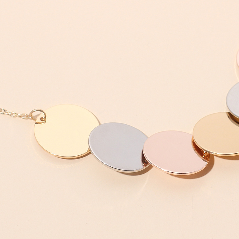 Fashion geometric round sequins contrast color copper necklace