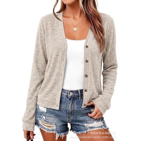 2026 New Women's Lightweight Autumn Cardigan V-Neck Made of Butter-Soft Brushed Fabric Autumn Fashion 2026 New Women's Lightweight Autumn Cardigan V-Neck Made of Butter-Soft Brushed Fabric Autumn Fashion