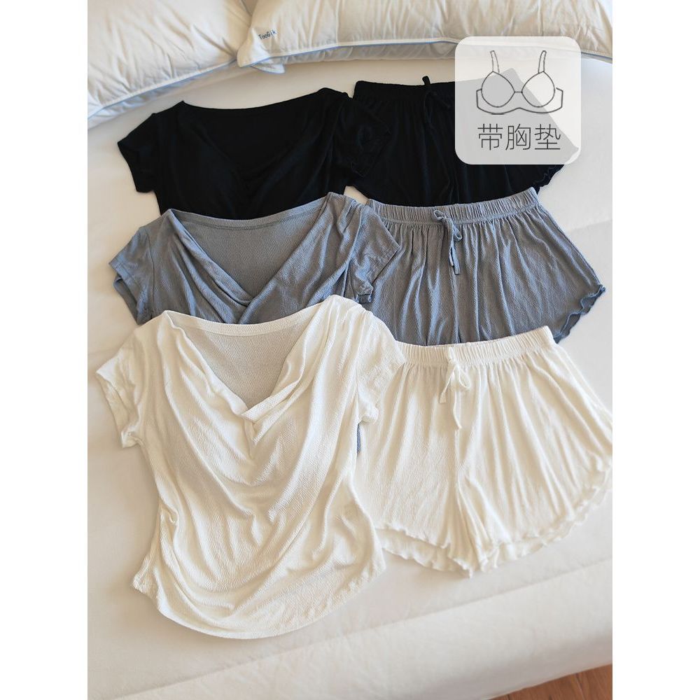 Super Feel Modal~Cotton Korean Style Pajamas for Women Spring and Summer New Short-Sleeved Outer Wear Home Clothes Summer Suit