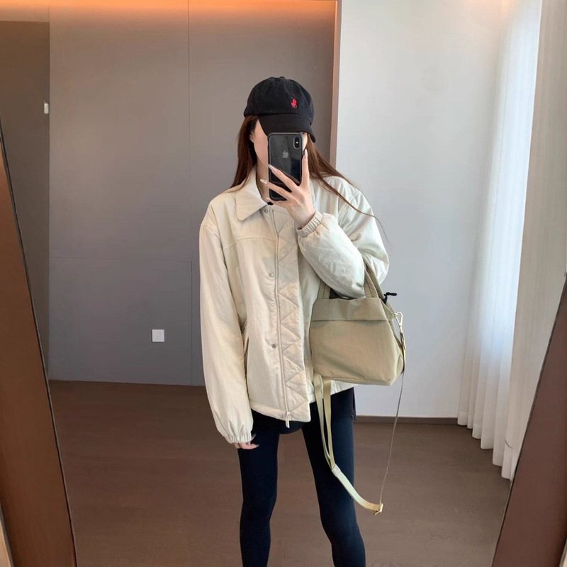 L Brand Same Style Matte Velvet Plaid Woven Quilted Lapel Waterproof Jacket Coat