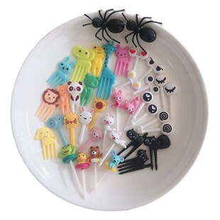 Japanese mini plastic bento decorative sign cartoon animal children fruit fork elephant lion rabbit fruit sign