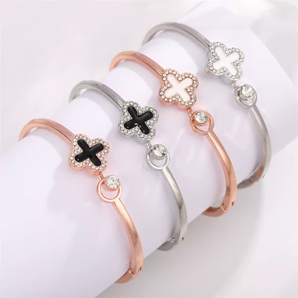 Korean Fashion Four-Leaf Clover Diamond-Studded Bracelet, Exquisite and High-End Zircon Adjustable Bracelet, Cross-Border Ins Style