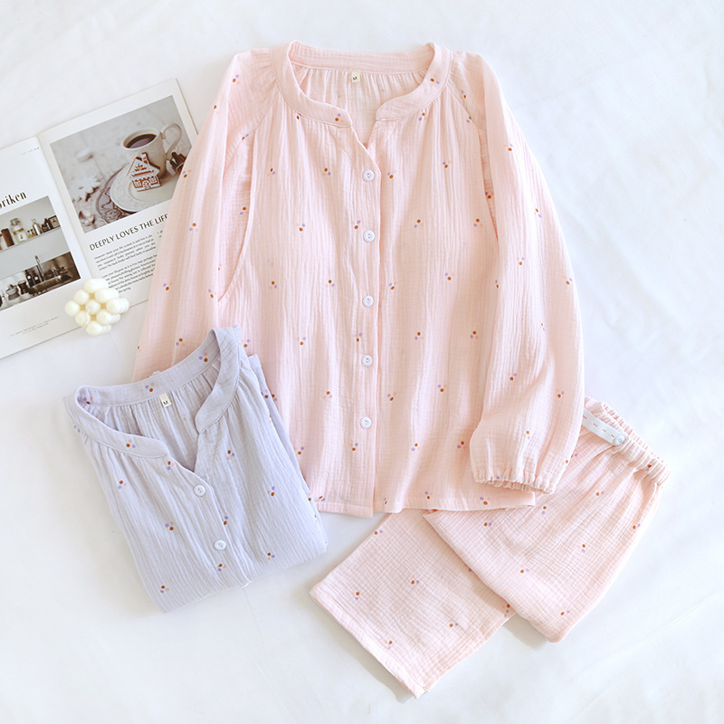 Moon Suit Spring and Autumn Breastfeeding Sweet Style Crepe Pure Cotton Pregnant Women's Pajamas Summer Postpartum Adjustable suit