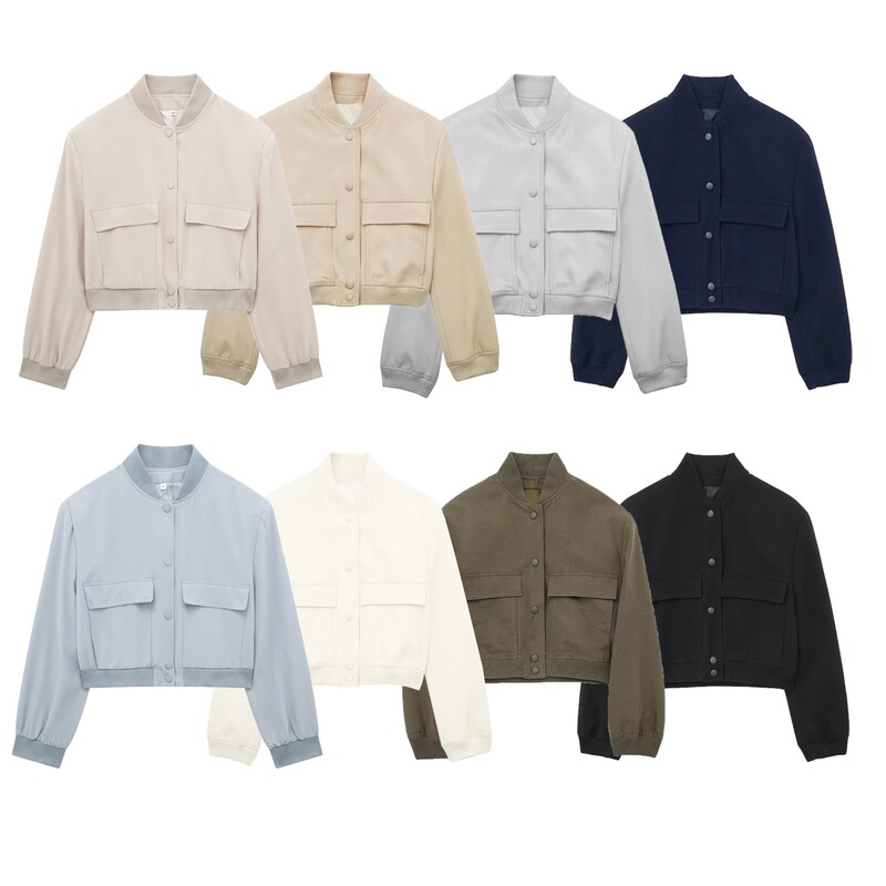 Foreign Trade 2023 Spring New Loose Casual Short Top Large Pocket Aviator Jacket Women's 2251707