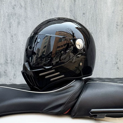 National Standard 3C Certified Retro Motorcycle Helmet for Men and Women, Full-Face Helmet for Heavy Motorcycles, Ghost Skull Rider, with Bluetooth Slot (Motosiklet kaskı (dəbilqə)) - bright-black-tea-mirror-transparent-mirror-delivered-m