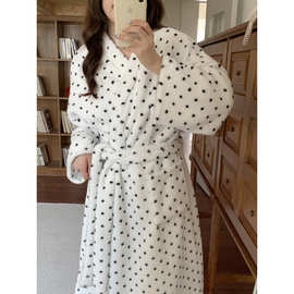 2025INS冬季韩系加厚保暖小羊羔毛绒波点家居服睡袍浴袍