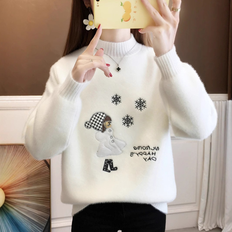 Good Quality Gold Mink Warm Inner Embroidered Little Girl Sweater 2025 Autumn and Winter New Thickeneded Outer Wear Mink Velvet