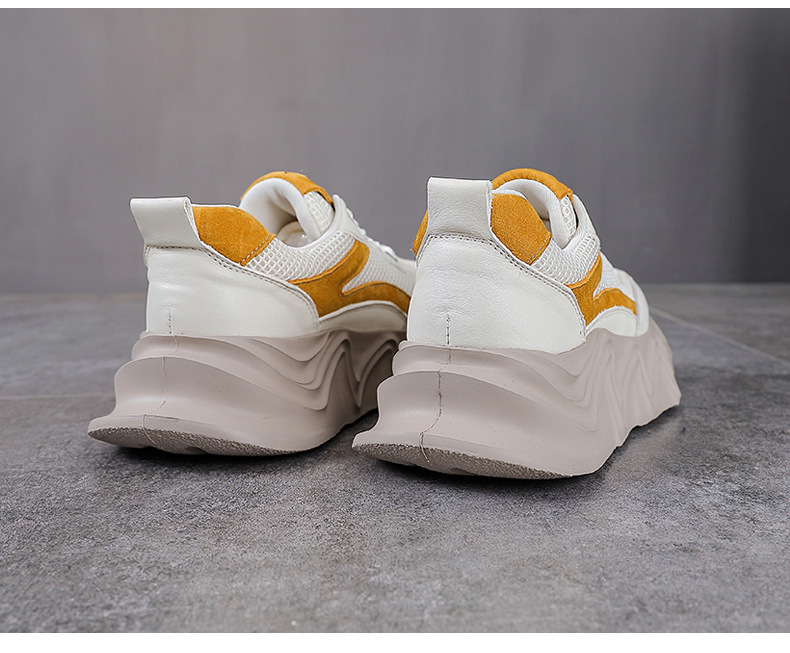Giày sneaker chunky đế dày da bò cho nữ phối màu cổ điển — Màu đen chi tiết 15