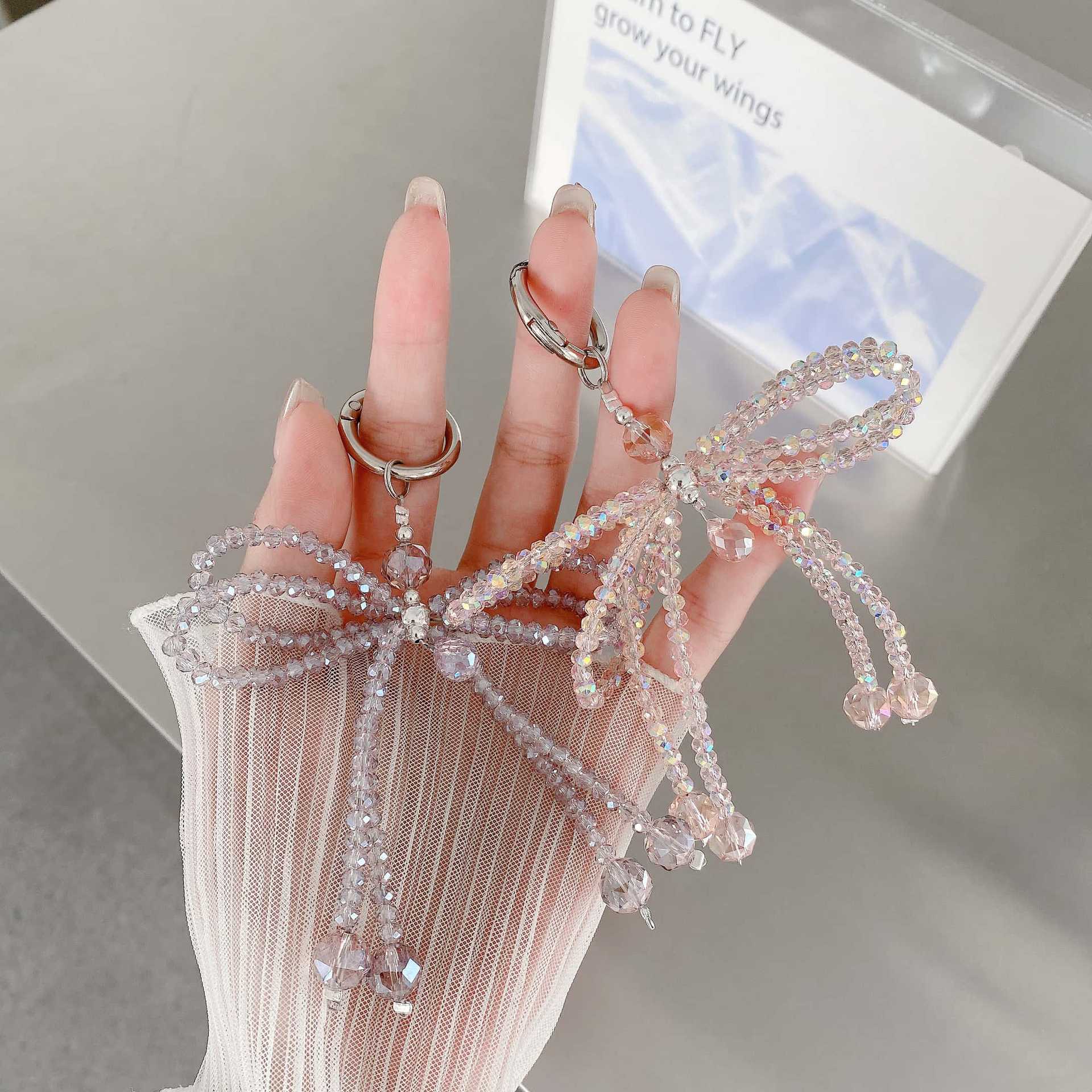 Mujeres de alta calidad hechas a mano colgante de teléfono móvil brazalete de arco de cristal pulsera de moda colgante corta mano de mano