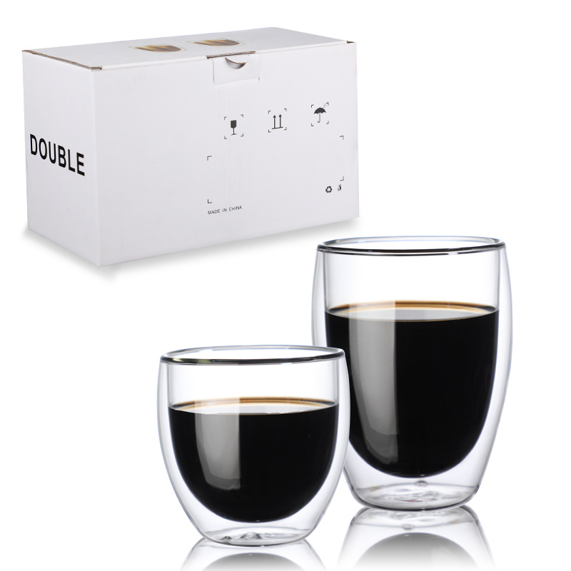 跨境外貿雙層玻璃杯家用耐熱水杯高硼硅玻璃杯子帶把咖啡杯泡茶杯