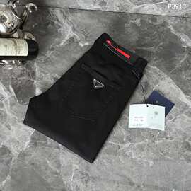 P3913 PRA春夏牛仔裤普家2026新款黑色经典红标轻奢男士休闲长裤