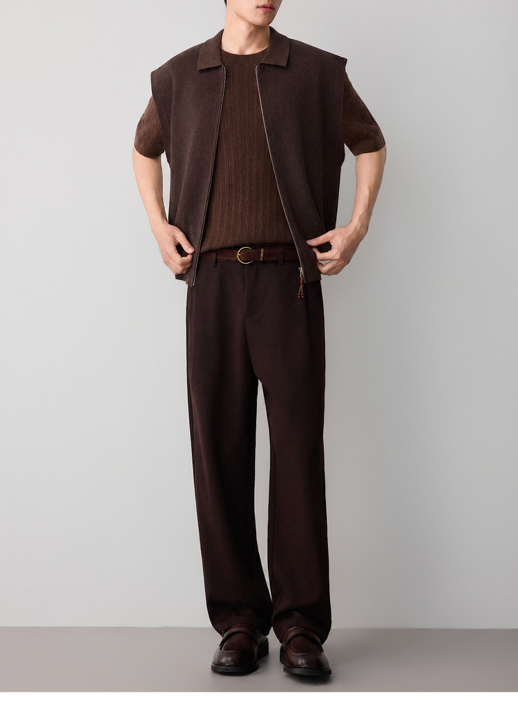 Áo gile len nam pha linen dáng cardigan khóa kéo phong cách công sở — đen chi tiết 22
