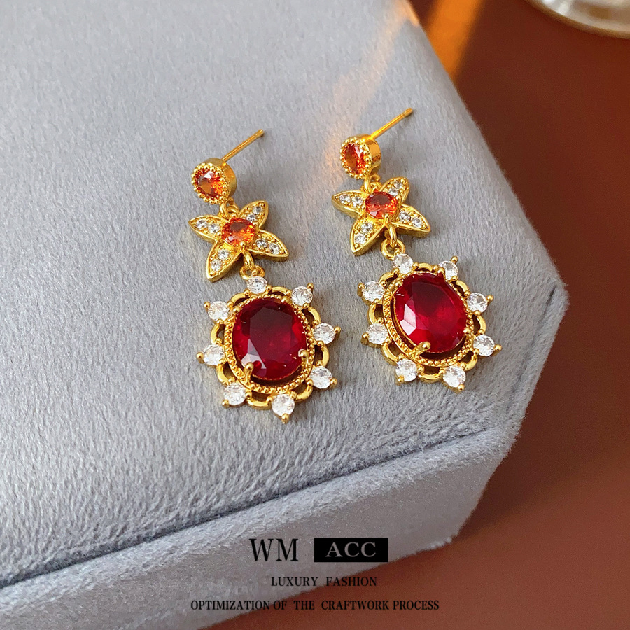 Medieval vintage zircon elíptico conjunto de estilo retrógrado de corte de joyería estilo de diseño de nicho joyería femenina sentido superior