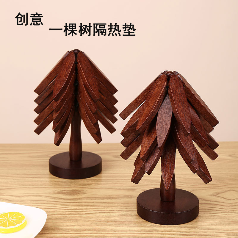 一棵树防烫隔热垫家用创意圣诞树摆件餐桌垫高级感楠竹砂锅垫杯垫|undefined