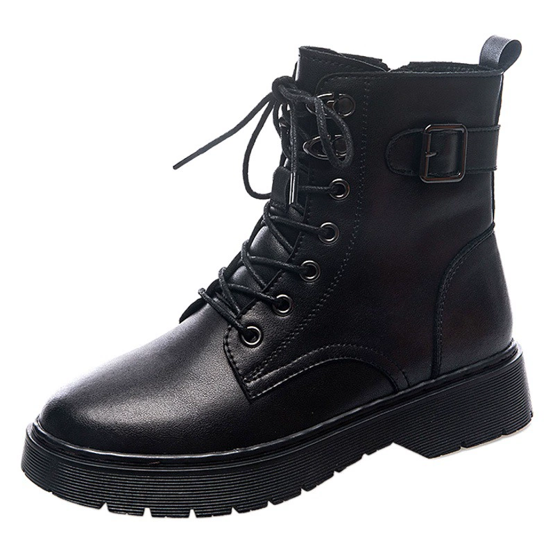 Женские ботинки Мартин из натуральной кожи на толстой подошве, в британском стиле, осень-зима 2025, черные, большие размеры, короткие ботинки, хлопковые сапоги с элементами из заклепок.