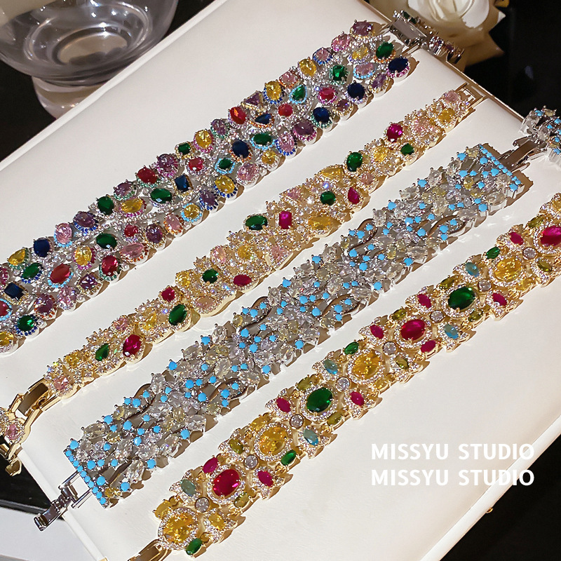 Jewelry Monet Garden Rainbow Gemstone Bracelet 18K Real Gold Plated Luxury Bracelet Light Luxury Banquet Bridal Hand Accessory