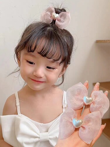 Girls' bangs clip, love-free hair clip, princess style new children's pink bow ponytail hair circle