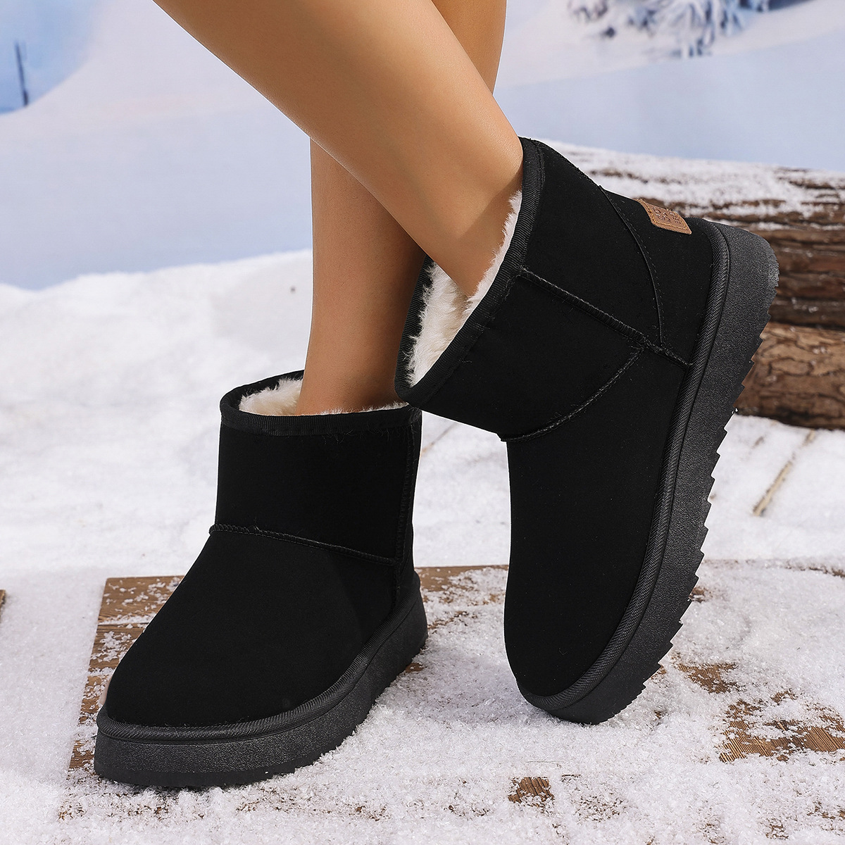 New women's shoes winter plus fleece short short boots warm a slip-on bread cotton shoes_voghion.com