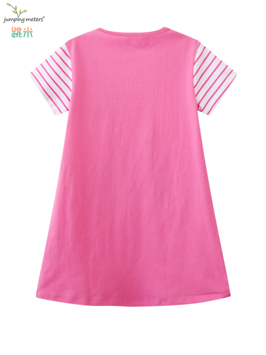 Saltos metros falda de los niños verano europeos y americanos ropa manga corta punto cuello redondo vestido la muchacha Linda