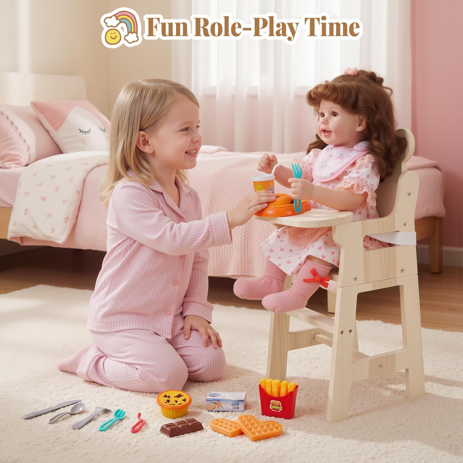 Wooden living room and kitchen home baby chair, foldable high-foot solid wood stool, Montessori children's learning tower, baby dining chair