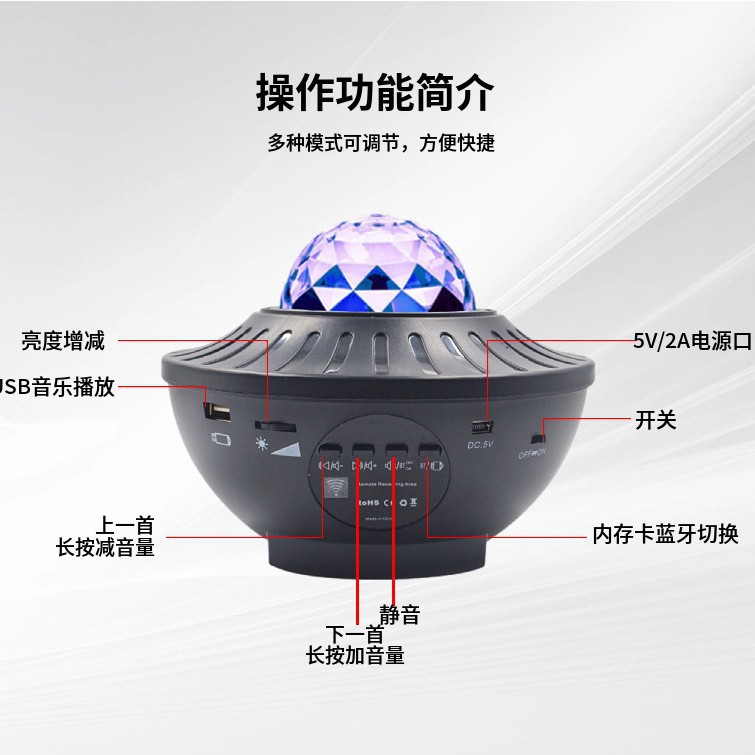 Lámpara proyectora en forma de mariposa con Bluetooth, luz nocturna de cielo estrellado y efecto agua