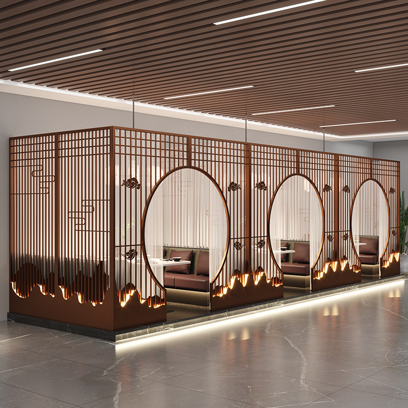 New Chinese Restaurant Card Seat Private Room Moon Hole Door Barbecue Shop Tea House Hot Pot Restaurant Private Room Iron Screen Cut Out Partition