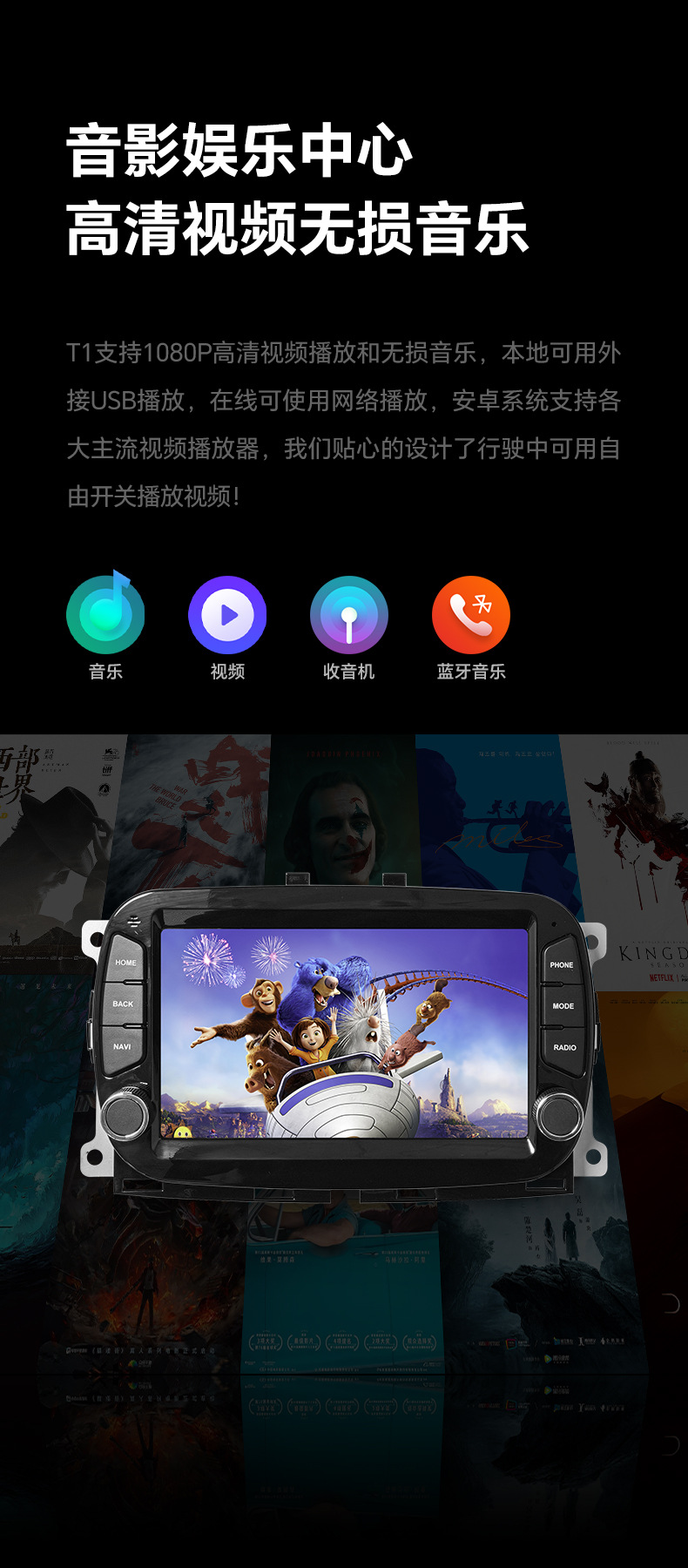 Suitable for Fiat 500, Fiat 7inch GPS car navigation central control screen with dual knobs, CarPlay for Fiat 500