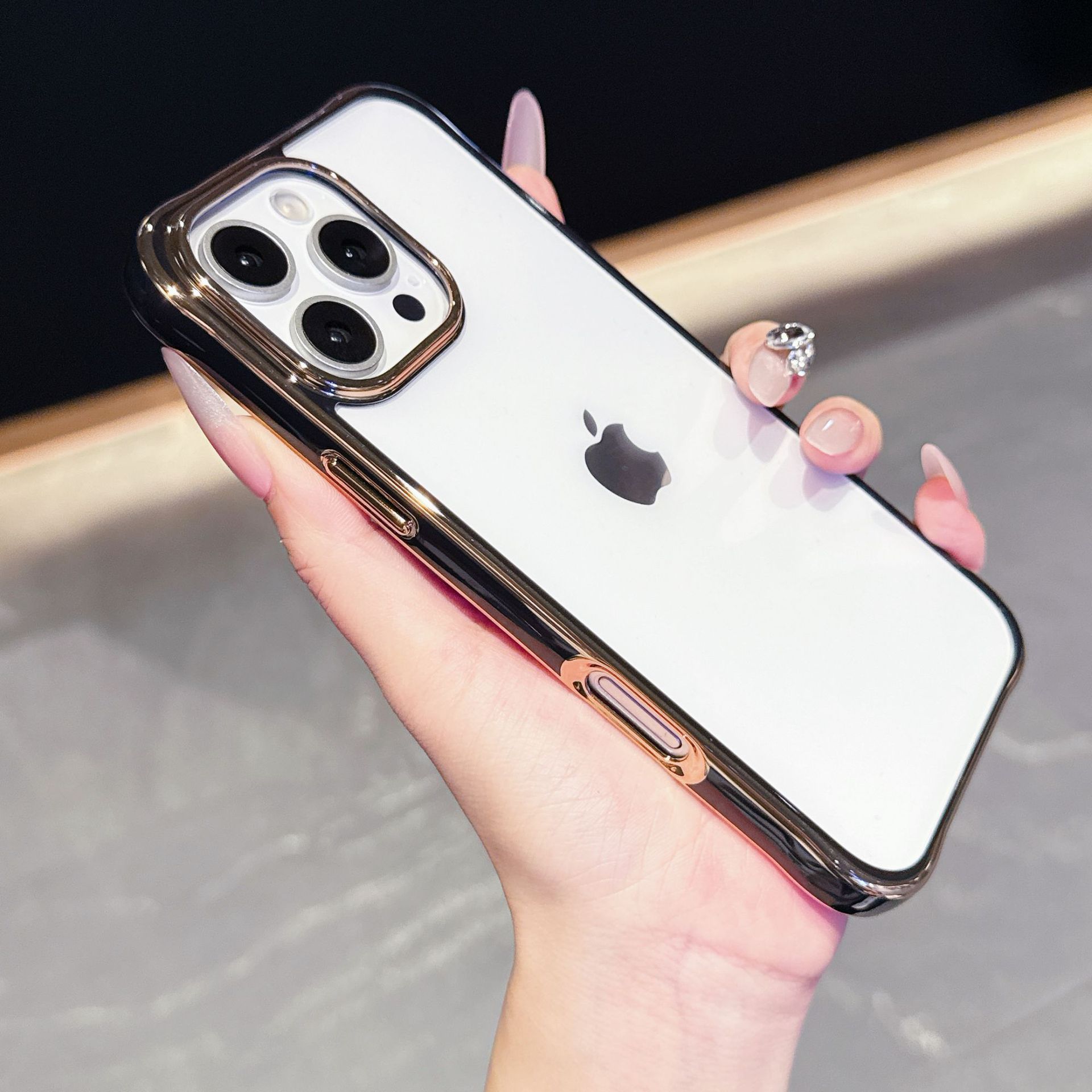 Acrílico transparente galvanizado de dos colores para Apple iphone 17 caso de teléfono 16 cuatro esquinas 15 cubierta 14