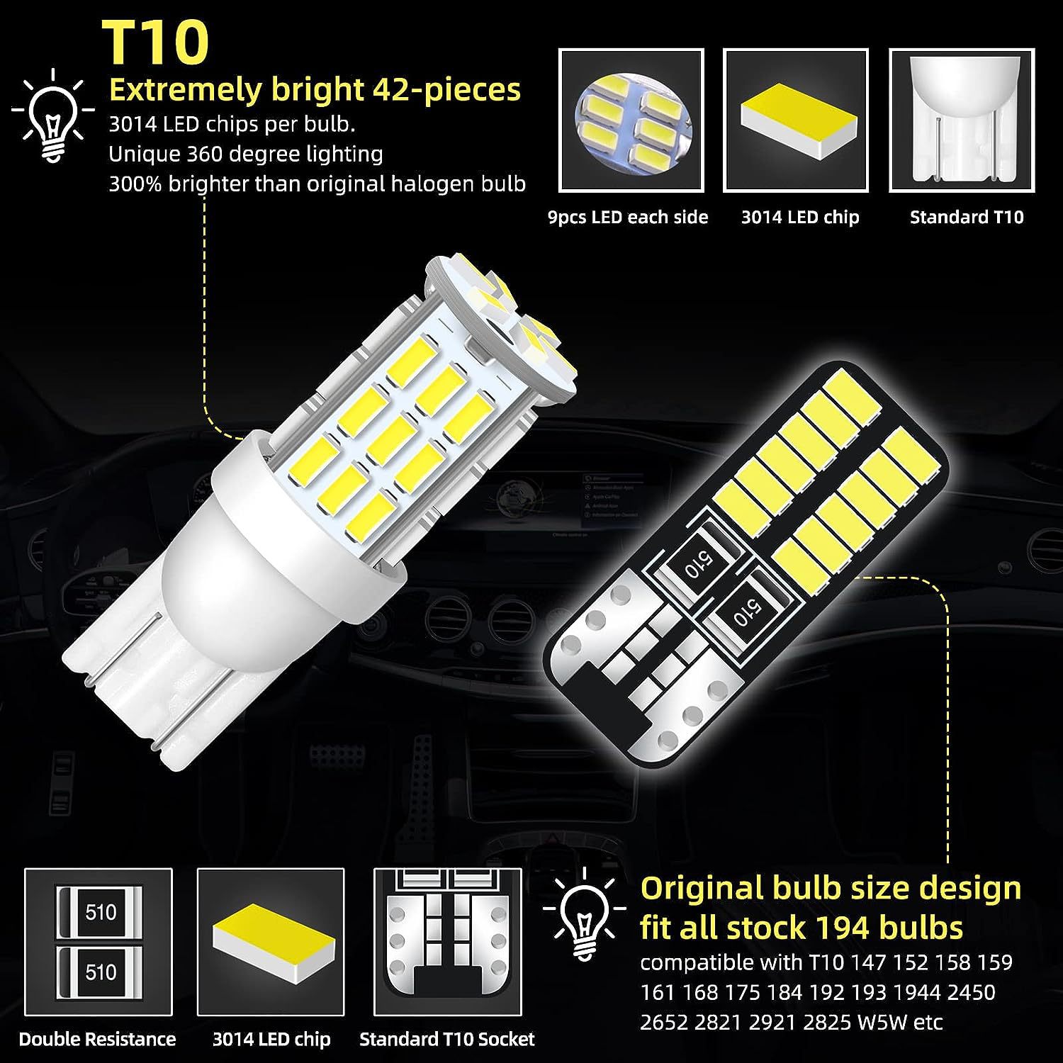 Auto LED conjunto 32PCS T10 luz de ancho 31MM doble punta luz de lectura lámpara de matrícula luz interior
