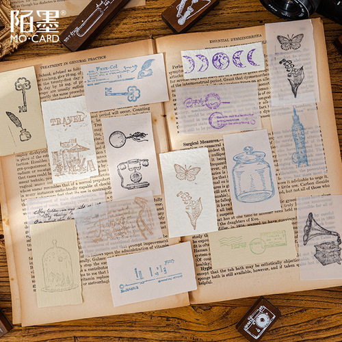Momo Wooden Seal Set Memories of the Past Series DIY Stationery Handbook Decorative Prints 4 Types 7 Pieces