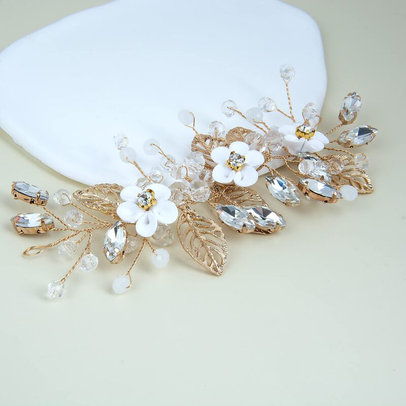 Amazon's Best-Selling Bridal Hand-Woven Headwear Korean Claw Diamond Soft Pottery Flower Jewelry Crystal Hair Jewelry Photo Jewelry