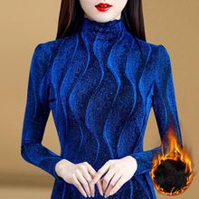 加绒加厚网纱打底衫女长袖年秋冬新款气质女人味蕾丝上衣