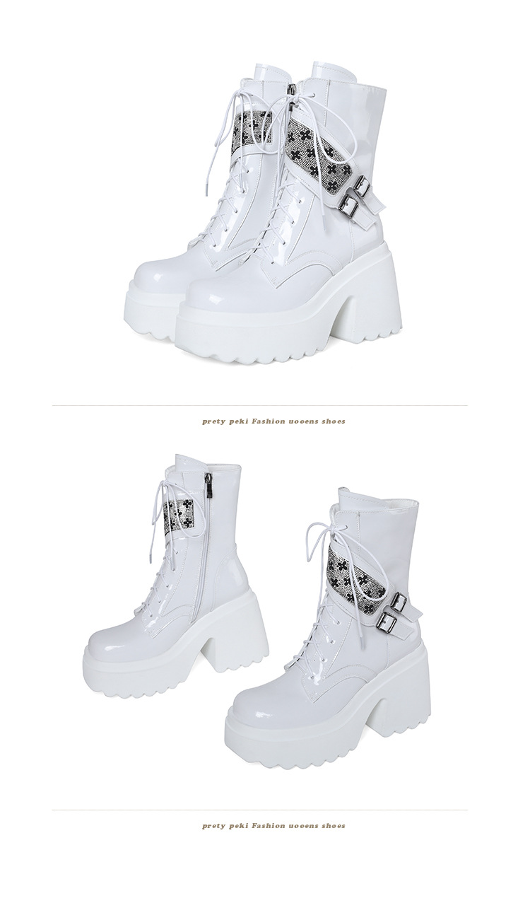 Boot nữ cổ ngắn phong cách Anh quốc, gót vuông 10cm, đế platform, khóa kéo bên hông — Lót nhung đen chi tiết 18