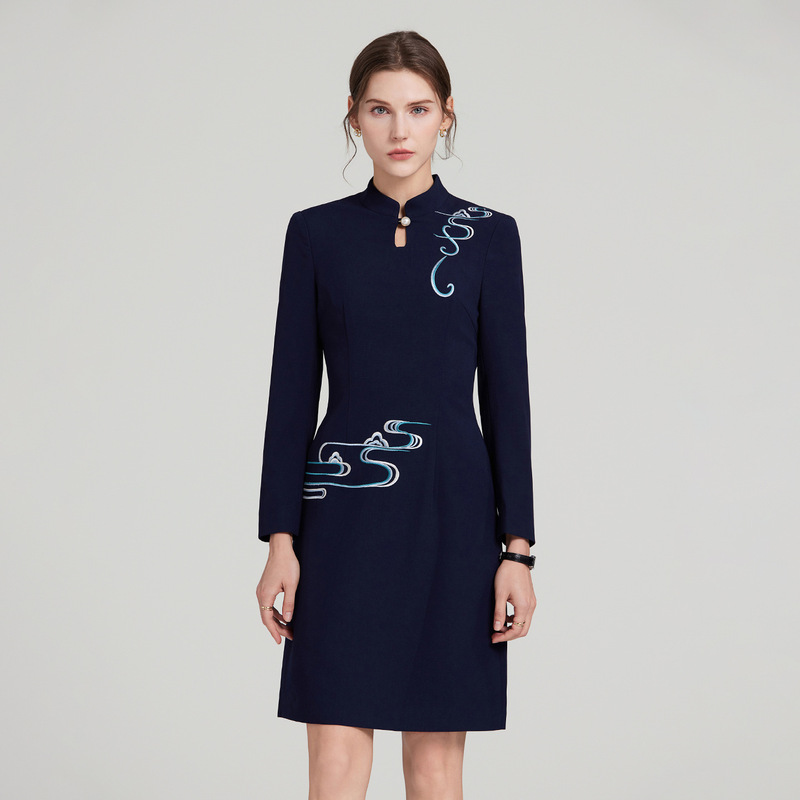 New Chinese-Style Embroidered Dress, Professional Workwear for Jewelry Stores, Beauty Salons, Hotel Reception, Work Uniform, Overcoat