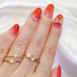 镶钻蝴蝶戒指女钛钢磨砂水钻戒指女不锈钢个性指环金色双层戒指女