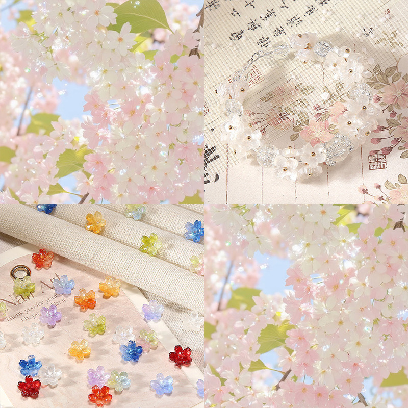 10Mm【Little Cherry Blossom】Glass Petal Five-Petal Flower DIY Handmade Beads Ancient Style Hairpin Bracelet Jewelry Accessories