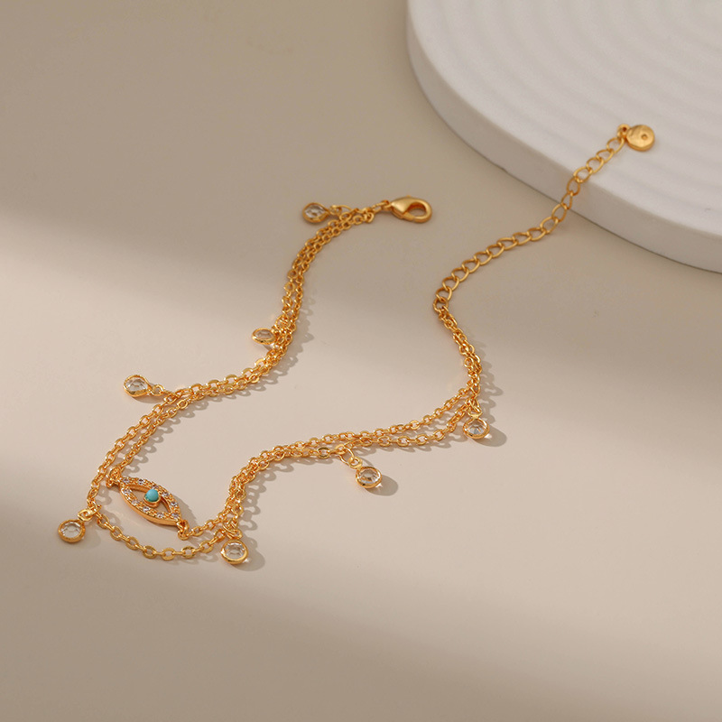 Fashion Round Devilu0027S Eye Copper Gold Plated Inlay Zircon Womenu0027S Anklet 1 Piece