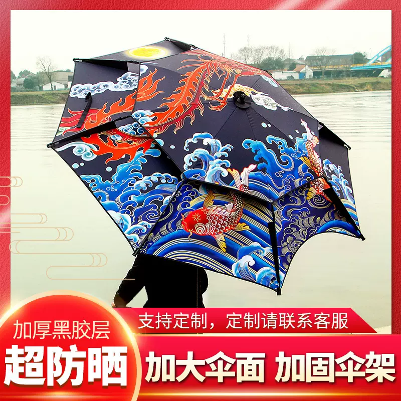 彩绘钓鱼伞2.2米2.4米防晒防雨垂钓伞抗风加固万向黑胶全遮光批发