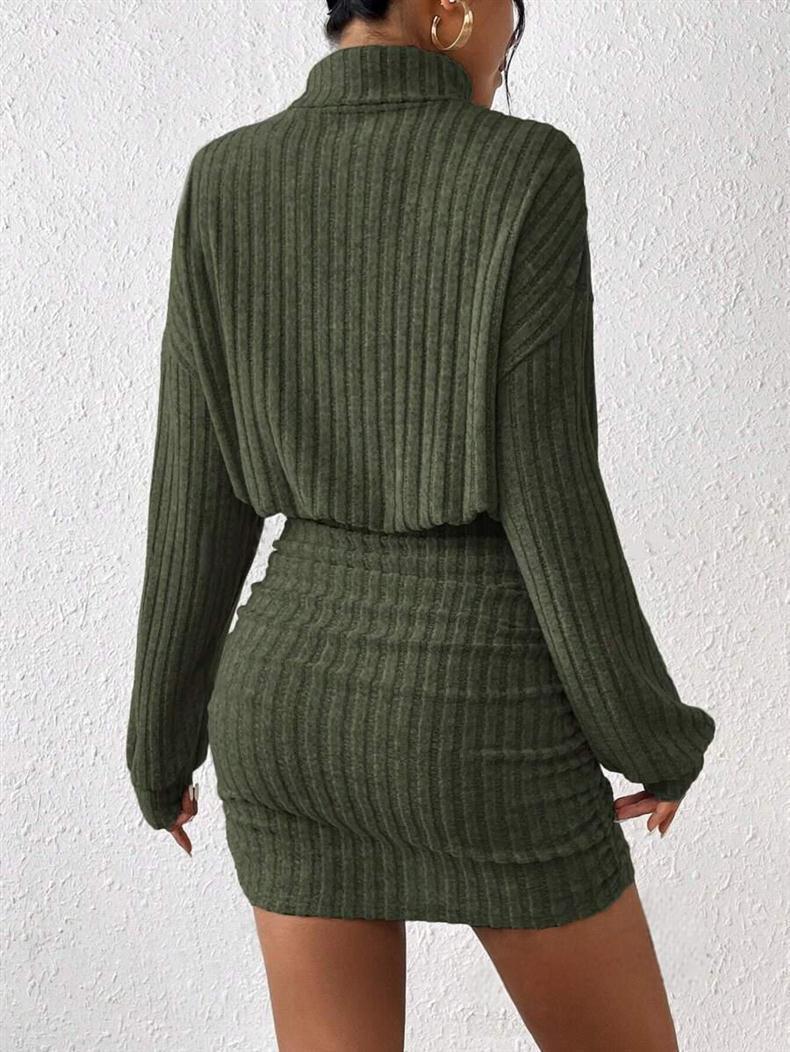 GraceChic Cross-Border European And American 2025 Autumn Winter New Bodycon Long Sleeve High Neck Ribbed Knitted Sexy Dress_voghion.com