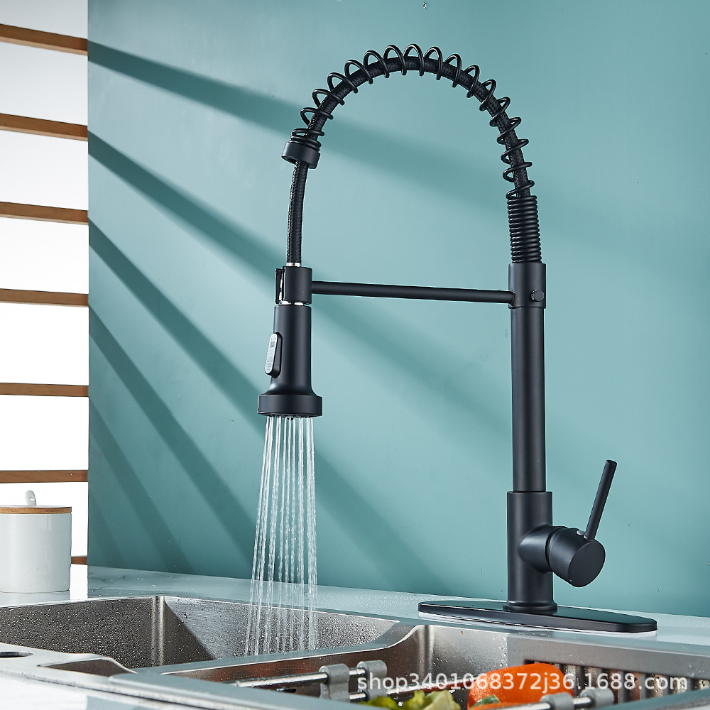 Grifos de cocina de primavera de doble función negros transfronterizos caliente y frío giratorios universales lavabo de verduras lavabo a prueba de salpicaduras