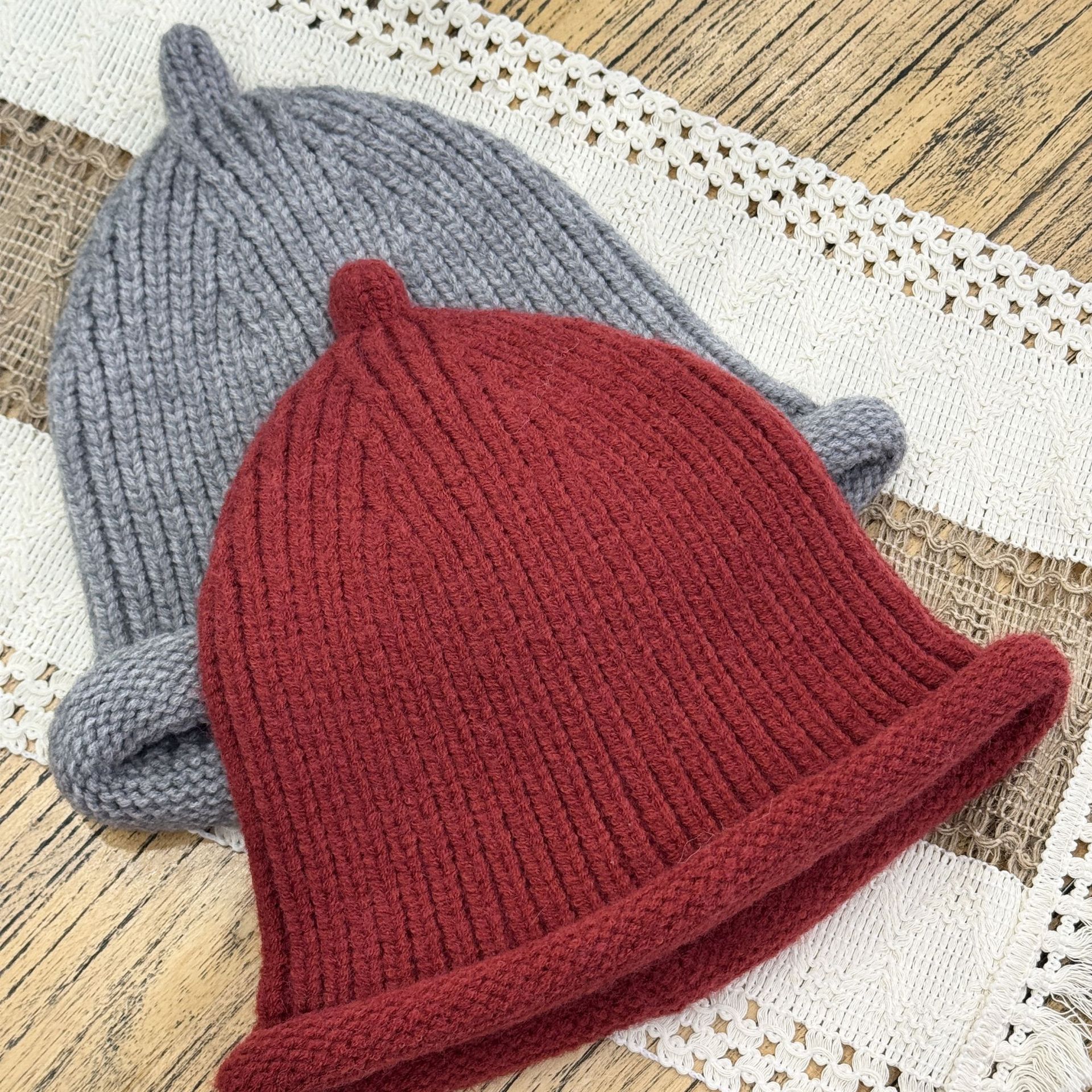 Adult Hat Women's New Winter Knitted Curled Woolen Hat Cute Ear Protection Pacifier Cold Hat Warm Pullover Hat