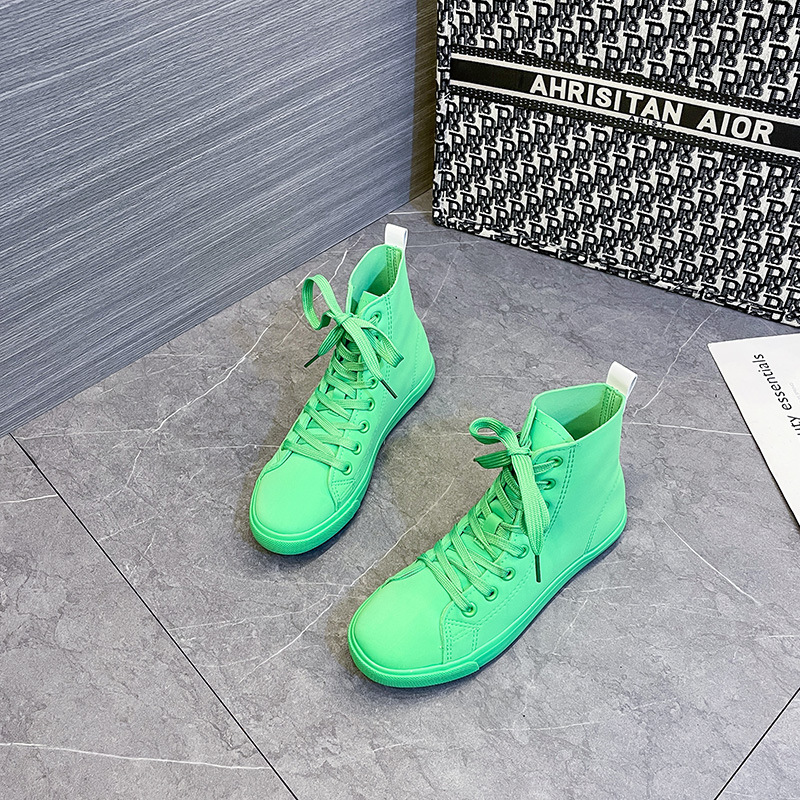 欧美大码外贸玫红黄紫桔绿彩色超纤皮高帮板鞋休闲跑步皮靴女板鞋