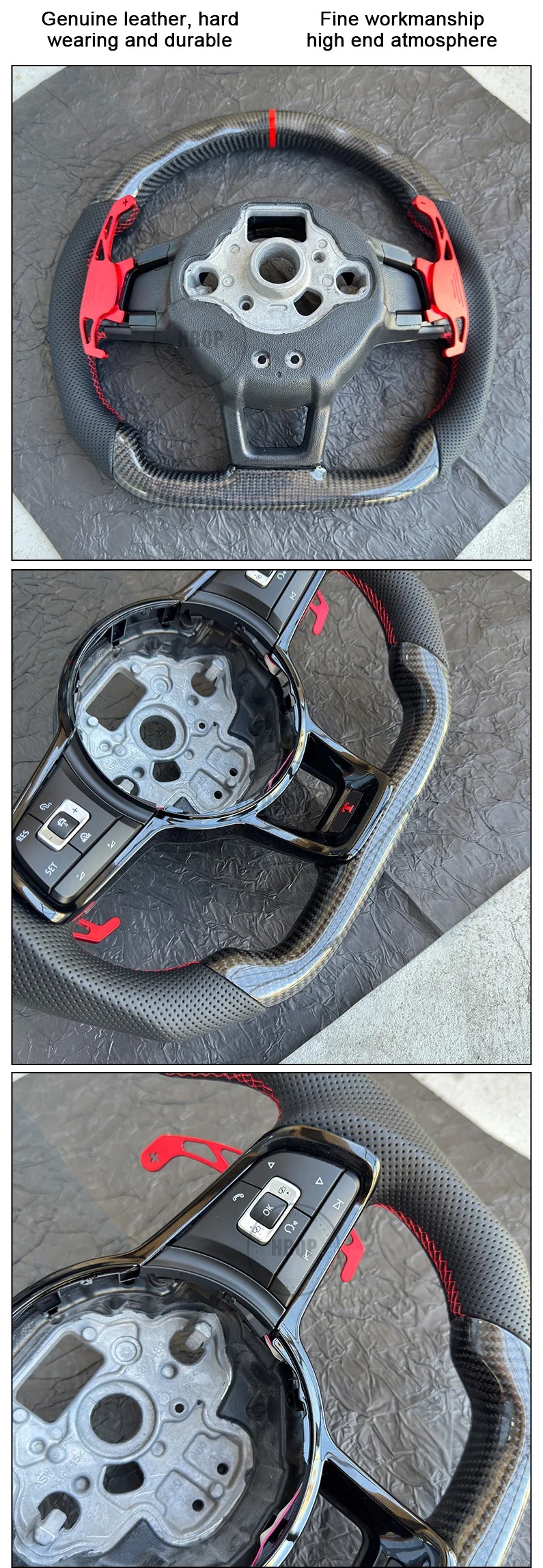 Carbon fiber perforated steering wheel for Volkswagen Golf 7 7.5 GTI GTD GTE R 2013-2020
