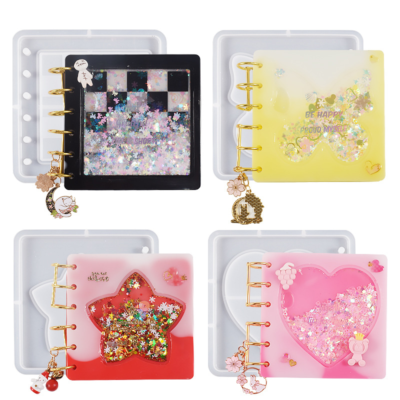 Cristal epoxi Quicksand cuaderno molde Quicksand estrella amor tablero de tablero rejilla cuaderno de silicona libre de sello de molienda