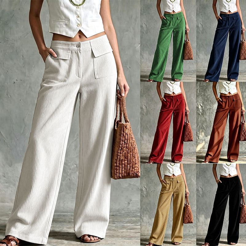 2026 Fall/Winter Vintage Corduroy Wide-Leg Pants for Women, High-Waisted Double-Pocket Straight-Leg Trousers, European and American Cross-Border Casual Pants 2026 Fall/Winter Vintage Corduroy Wide-Leg Pants for Women, High-Waisted Double-Pocket Straight-Leg Trousers, European and American Cross-Border Casual Pants