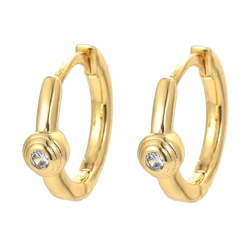 Zirconium, copper earrings, glossy accessory, Korean style, micro incrustation, European style, simple and elegant design, 750 sample gold