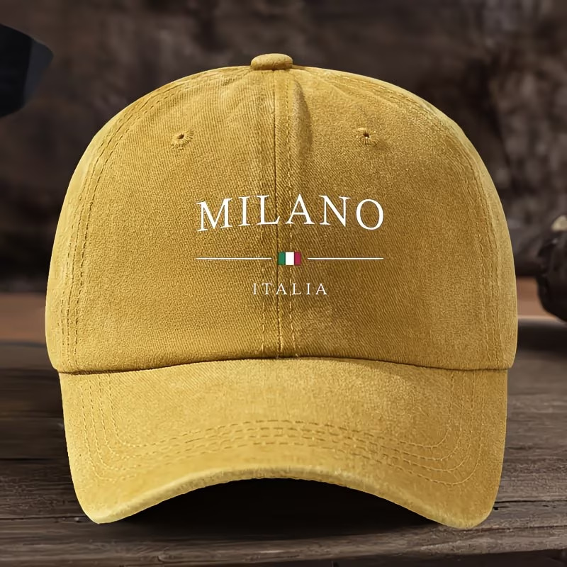 Retro-Baseballkappe für Herren mit italienischem Flaggenprint, gewaschen, ideal für Outdoor-Aktivitäten und Reisen, Sonnenschutz, Unisex, lässiger Stil_voghion.com
