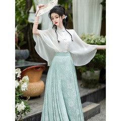 夏の新中国式改良チャイナドレスの上着と国風プリントの馬のスカートの淑女の日常のリゾート風の漢服のスーツ