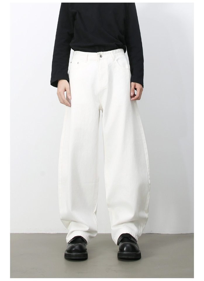 Quần jean nam ống rộng dáng suông cạp vừa phong cách đường phố — Denim đen, Làm cũ, Màu trắng, Màu xanh lam chi tiết 15