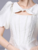 Fashionable and Exquisite Neckline Bow Bubble Sleeve A-line Dress Short Summer